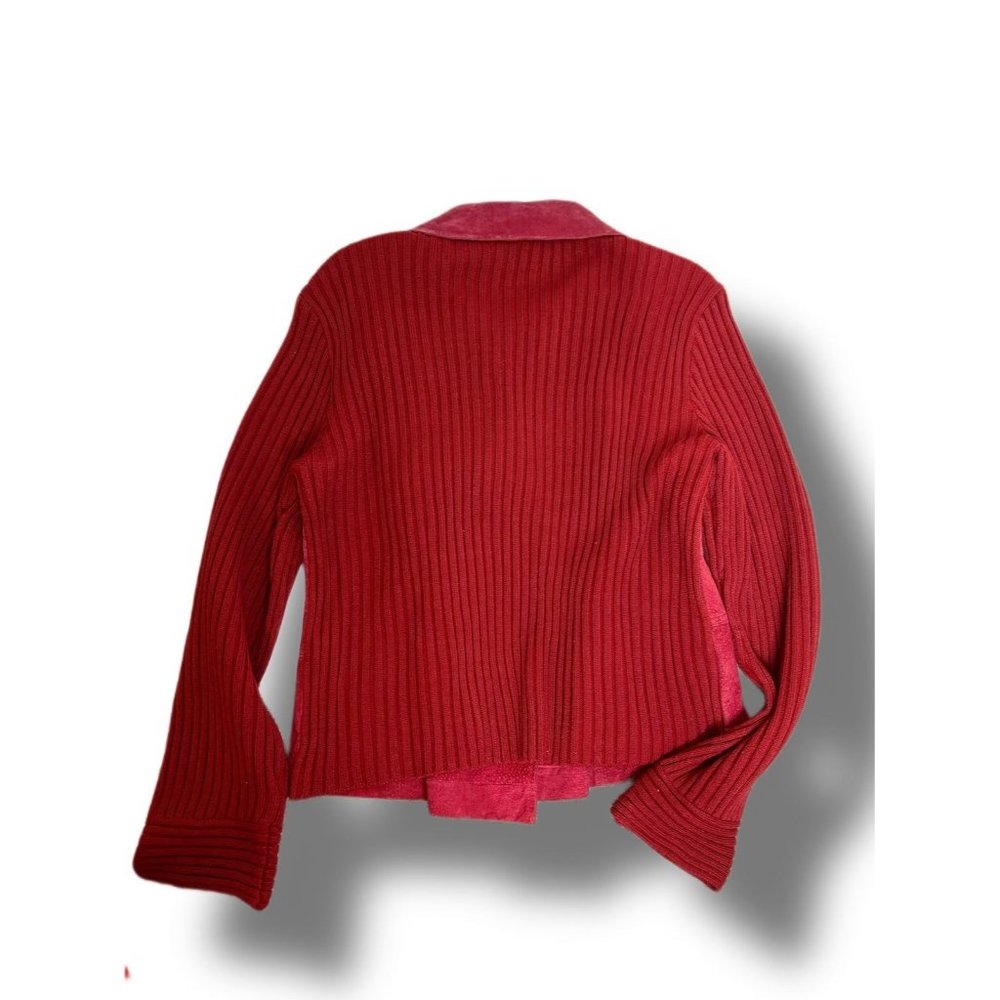 Vintage 90s/Y2K Geuine Red Leather Moto Jacket with Knit Back - Picture 2 of 6